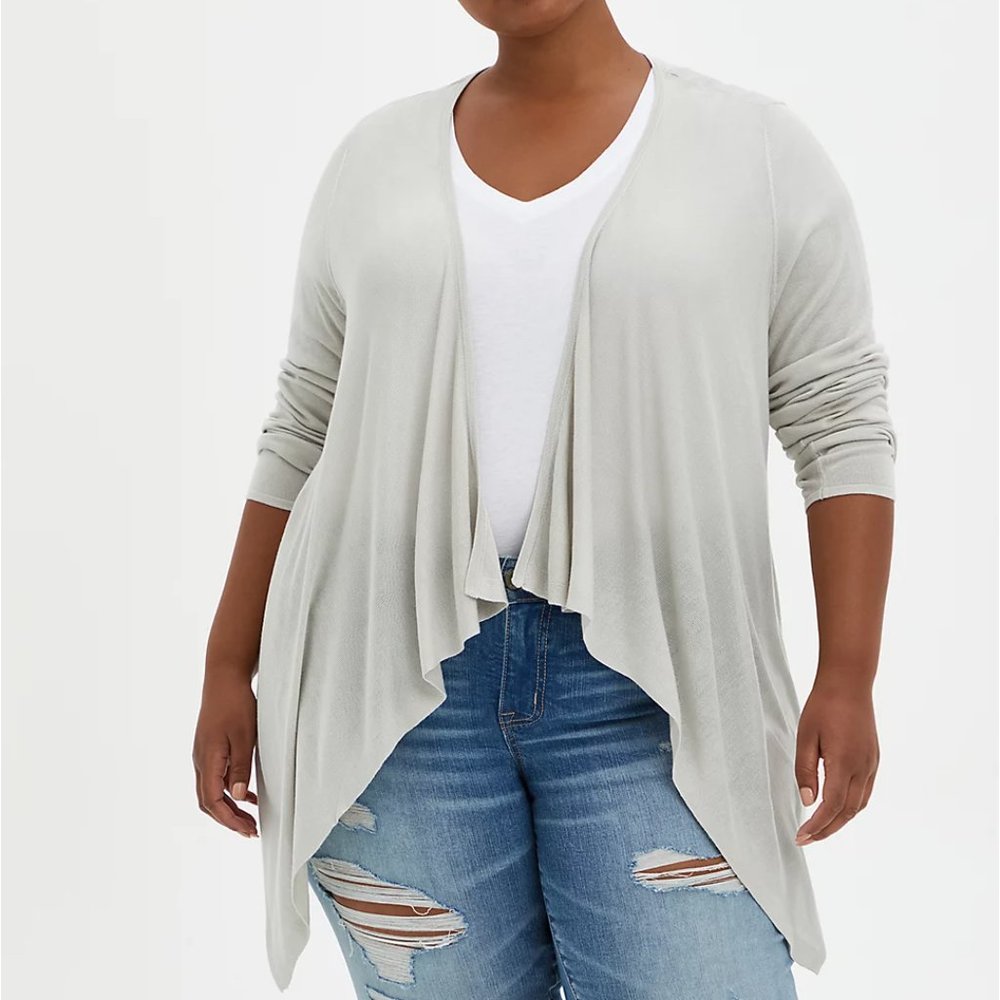 Torrid Size 2X 18-20 Grey Pointelle Drape Front Cardigan